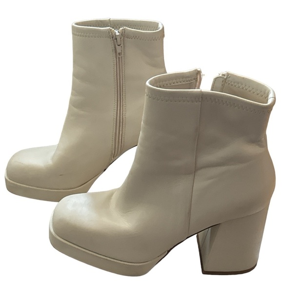 Steve Madden Kaleb ivory white platform square front booties ankle boot Sz 6 1/2 - Picture 7 of 9